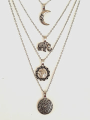 Chic Trendy Boho Multi-Strand Chains Silver Tone Moon Elephant 20-26″ Necklace