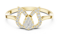 0.25TCW Round Cut White Moissanite Lotus Pattern Ring In Pure 10K Yellow Gold FN