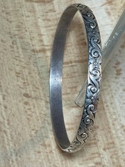 Vintage Danecraft Sterling Silver Flower Floral Swirl Bangle Bracelet 13 g 7.75″