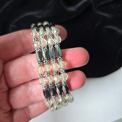Vintage Glass hematite Stone Beads Magnetic Wrap Bracelet One Size