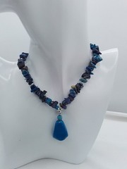 16″ ROUGH CUT NATURAL LAPIS LAZULI STONE BLUE PURPLE POLISH PENDANT NECKLACE VTG
