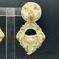 Vintage 80s 90s Jeff Lieb Elephant Clip-On Earrings Cream Gold