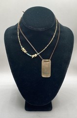 925 Sterling Silver Dog Tag & Southwestern Bone Turquoise Necklace Lot 10.7g