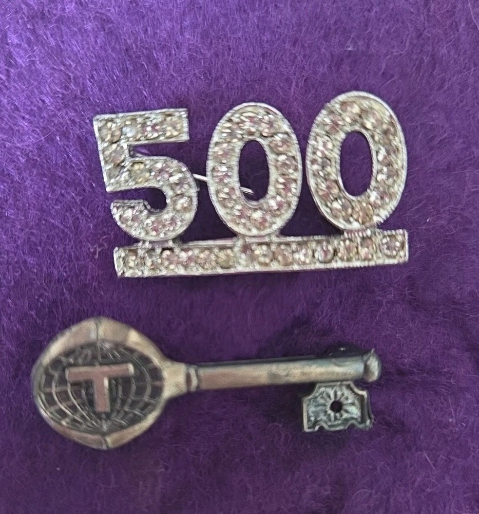 Pair- Vintage Tupperware Seller Recognition Pin – Key And Crystal 500