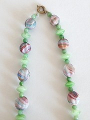 Vtg Antq Czech Glass Marbled Slag Melon Ball Tutti Frutti Bead Cluster Necklace