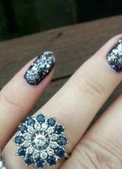 Art Deco Vintage Style Lab Created Diamond & Sapphire Engagement 925 Silver Ring