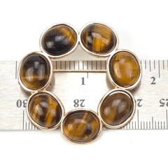Vintage Genuine Tiger’s Eye Gold Tone Wreath Brooch Pin Round Cabochon Gemstone