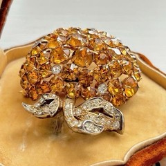 VTG EISENBERG Brooch Amber Clear Color Stone Golden Apple Old Hollywood Jewelry