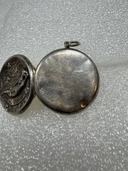 Antique Sterling Silver Art Nouveau Repousse Lady Crescent Moon & Stars Locket
