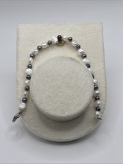 Vintage White Gray 5mm Pearl Bead Bracelet 7.5″