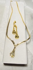 Vintage Rhinestone Purple Teardrop Necklace & Earring Set Statement Jewelry 3pc