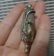 Solid Brass Mouse on Corn Statue Pendant Vintage Style Bag Charms Gift for Her