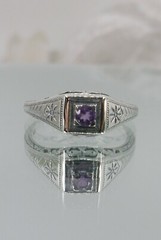 NATURAL Amethyst Ring, Art Deco Wedding Revival Jewelry (Custom-Made) US SELLER
