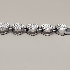 Vintage Heart Bracelet Pave Clear Rhinestones Silver Tone Linked 7.25″