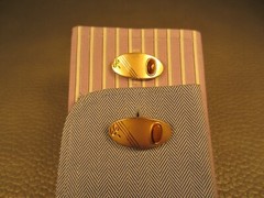 Vintage Curved Tigers Eye Brushed Finished Yellow Gold Plated Cuff Links