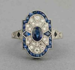 Art Deco Style Sapphire Lab Created Diamond Wedding 14K White Gold FN Ring