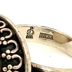 Vintage Signed 925 India Large Oval Moonstone Cabochon Solitaire Bezel Ring sz 8