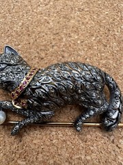 Stunning Rose Cut Diamond Gemstone Silver Victorian Cat Brooch Jewelry