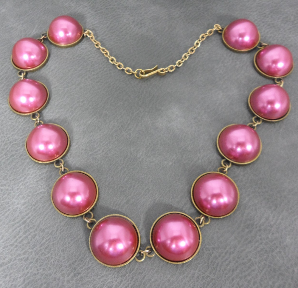 Georgian Riviere Necklace Japanese Cultura Faux Pearl Cabochon Collet Collar Vtg