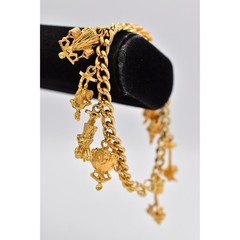 Vintage 12 Days of Christmas Charm Bracelet Gold Tone Chain Holiday 1980s BinD