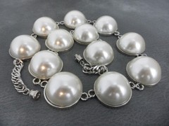 Georgian Riviere Necklace Domed Japanese Cultura Faux Pearl Cabochon Collar Vtg