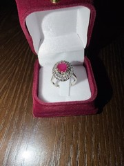 Vintage 925 Sterling Silver Ruby Halo Ring Marcasite Estate Jewelry Size 8