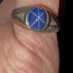 Vintage 10k White Gold Lab-Created Star Sapphire Diamond Ring Mens Size 10.5