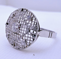 Antique Platinum Art Deco Diamond Cocktail Ring 37 Natural Diamonds Pavé Size 8