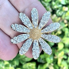 Swarovski Daisy Brooch Swan Signed Gold & Silver Tone Flower 1.5”