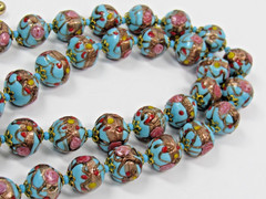 Italy WEDDING CAKE Gold Pink Red Blue Bead Strand NECKLACE Pierced EARRINGS SET