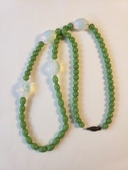 Vintage Opaline and Sage Green Glass Bead Necklace 29″
