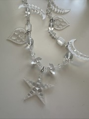 Vtg Chandelier Clear Crescent Moon Hearts and Star Necklace. See pics.