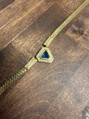 Vintage Christian Dior Blue Crystal Geometric Statement Necklace Gold 17-19”