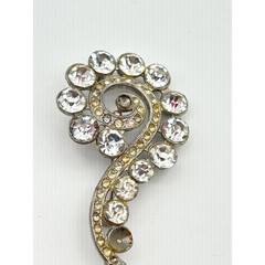 Vintage 1940s Pot Metal Rhinestone Brooch Pin Swirl Dangle Drop As Is