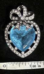 Vtg Signed Joan Rivers Blue Heart Crystal Rhinestone Bow Brooch Pin w Box QVC 2”