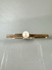 Vintage 10k Yellow Gold & Silver 6.4mm Pearl Classic Tie Bar