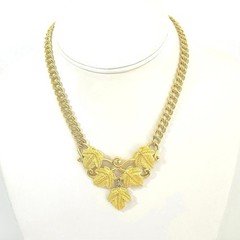 Vtg Leaf Cluster Cascading Art Nouveau Necklace Pendant Chain Link Gold Tone