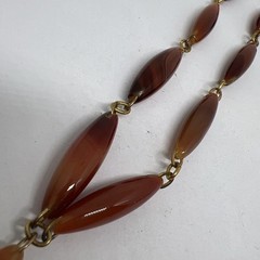 Vintage Art Deco Carnelian Agate Marquise Bead Y Necklace Gold Tone Link 20”