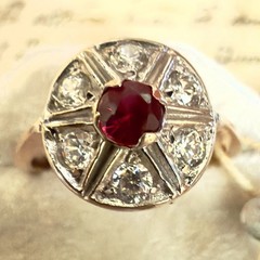 Size 7.5 -14K 583 Rose & White Gold Vintage East European Gemstone Ring -#1897