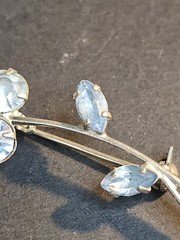 Vintage Azub Austrian Light Blue Crystal Flower Brooch Silver Tone Stem Leaves
