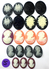 19 of 25-40mm Mixed Lot Vintage Two Graces, Women, Floral Oval Cameos Cabochon