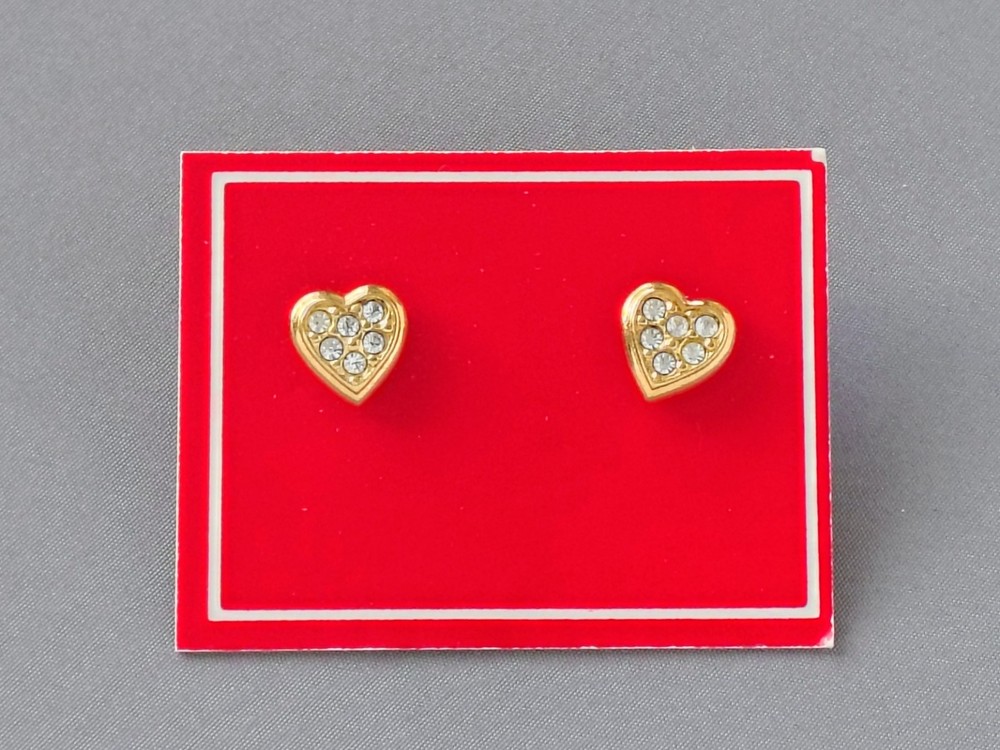 Vintage 1979 AVON ‘Heartshine’ Pierced Earrings Pavé Rhinestones Goldtone Hearts