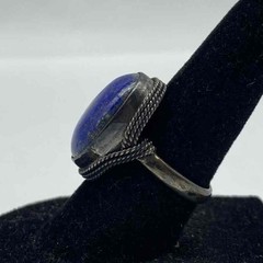 Sterling Silver 925 Oval Lapis Lazuli Cabochon Ring Rope Bezel Vintage Size 5.5