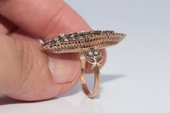 Vintage Circa 1950s 9k Gold Estate Natural Rose Cut Diamond Navette Ring