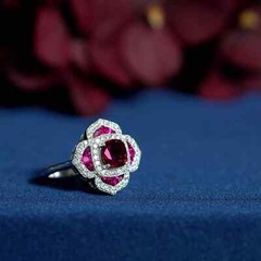 Art Deco Style 14K White Gold FN Lab Created Ruby Diamond Wedding Women’s Ring