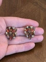 Vintage Juliana? Fall Brown Aurora Borealis Rhinestone Earrings Gold Tone Nice!