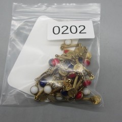 Vintage Open Bezel Necklace Faux Coin Station Gold Tone Red White Blue Rope 46″