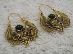 Goldtone Egyptian Winged Scarab Beetle Pierced Earrings (A72)