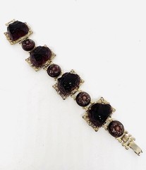 Chunky Purple Molded Glass & Lava Rock 3D Book Chain Bracelet Vintage Jewelry