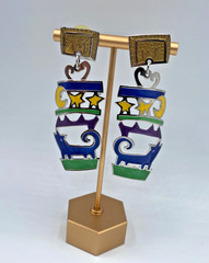 Edgar Berebi Earrings Enamel Silver Tone Metal 2.75” Long Coyote and Moon VTG